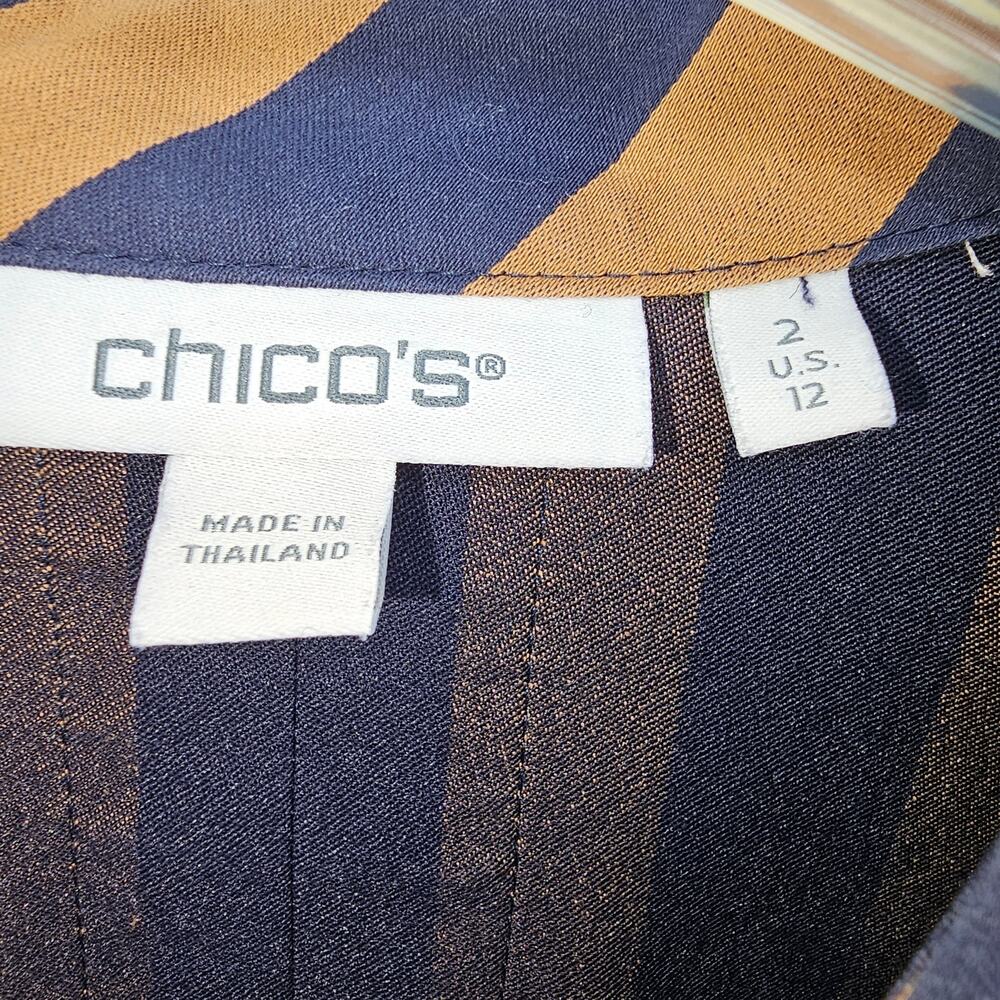 Chico’s Navy Striped Preppy Button Up Office Classic Tunic Top Shirt Sz 2 US 12 - Picture 2 of 7